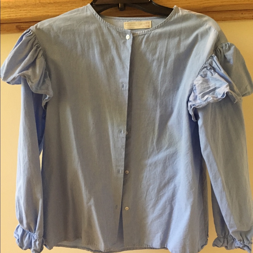 ZARA GIRLS blu/denim puffed sleeve button down top